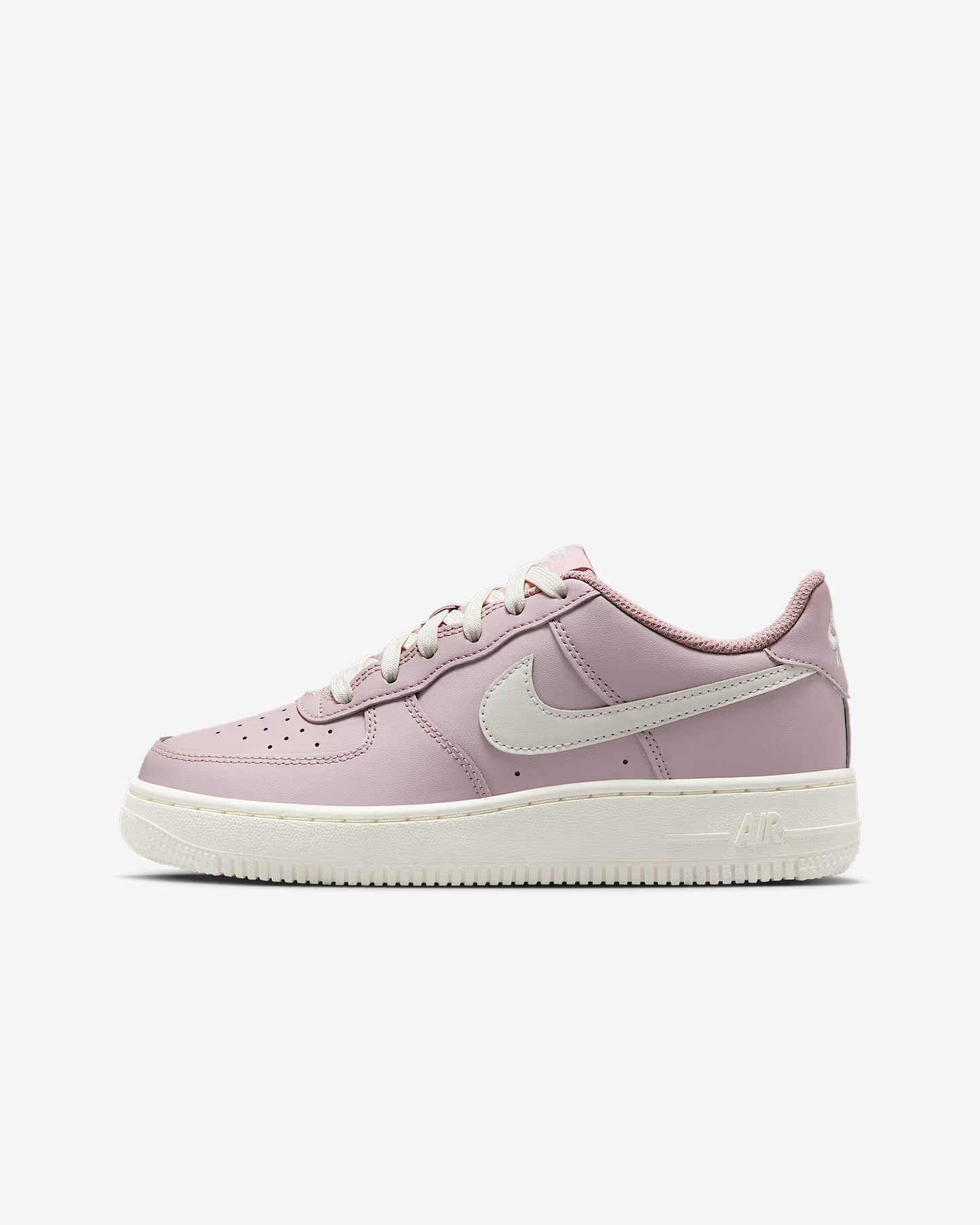 Pink sneaker with a white logo on a light gray background