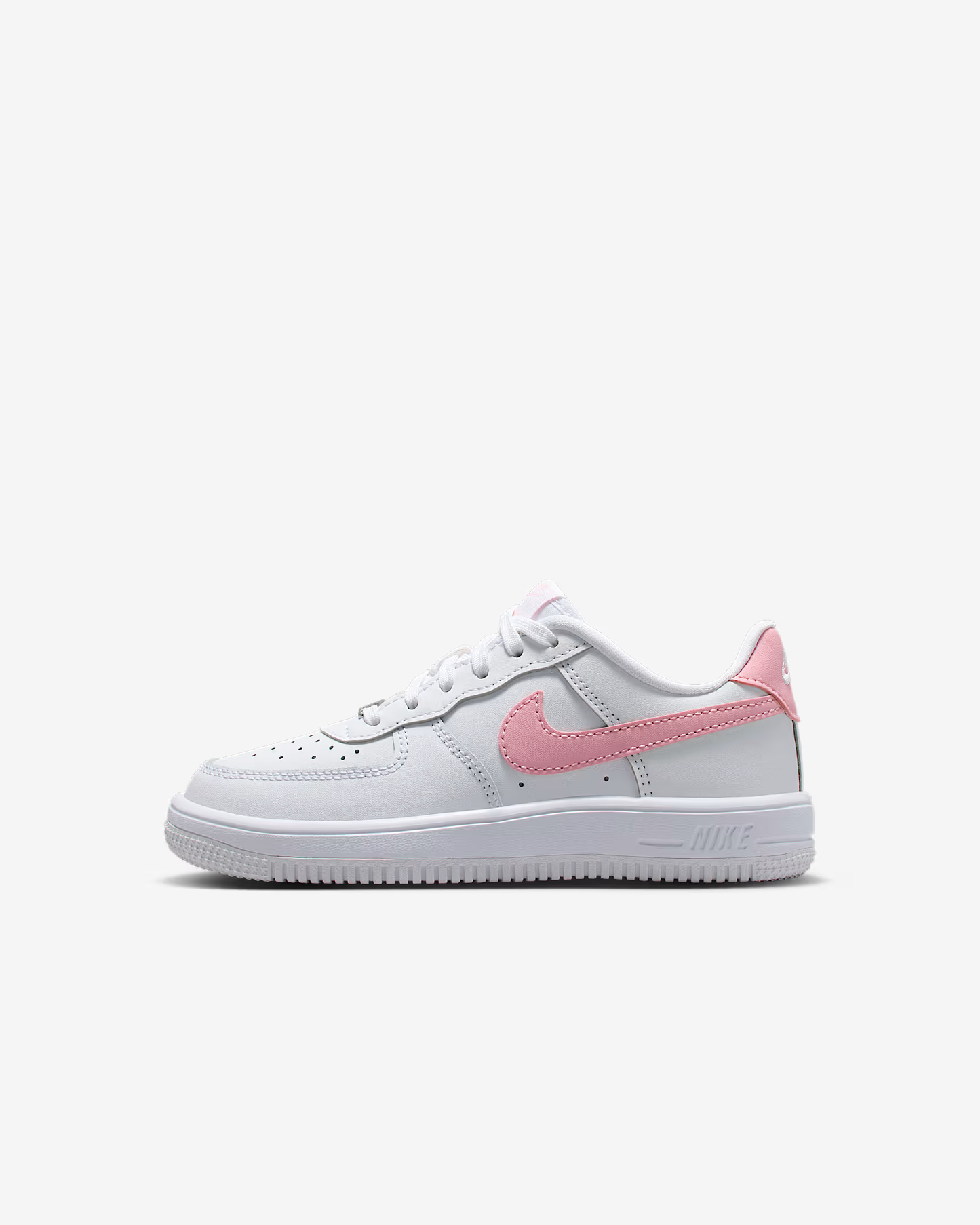 White sneaker with pink accents on a white background
